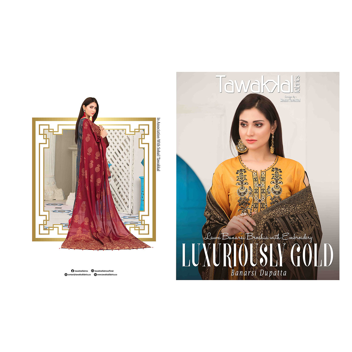 LUXURIOUSLY GOLD Broshia Banarsi Lawn Embroidery with Banarsi Dupatta by Tawakkal Fabrics (Per Set-10 Suits)