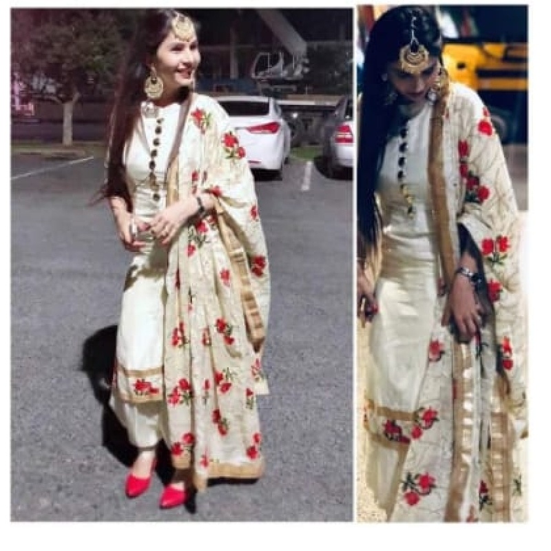 High Quality White Fabric’s Heavy Embroidery Work Semi-stitched Georgette Three Piece (salwar kameez) for women.