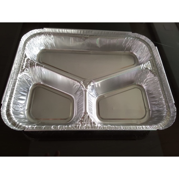 Three Chamber Aluminium Foil Box Rectangle Airline Food Preservation Aluminum Foil Container aluminium foil box