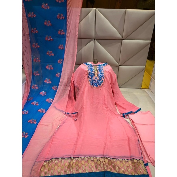 DN- Firngi Georgette Body, Stone and embroidery work matching three piece