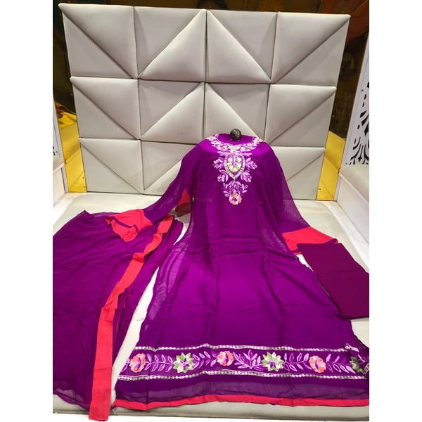 DN- Rownak Georgette Body, Ari yarn karchupi work matching selwor three piece