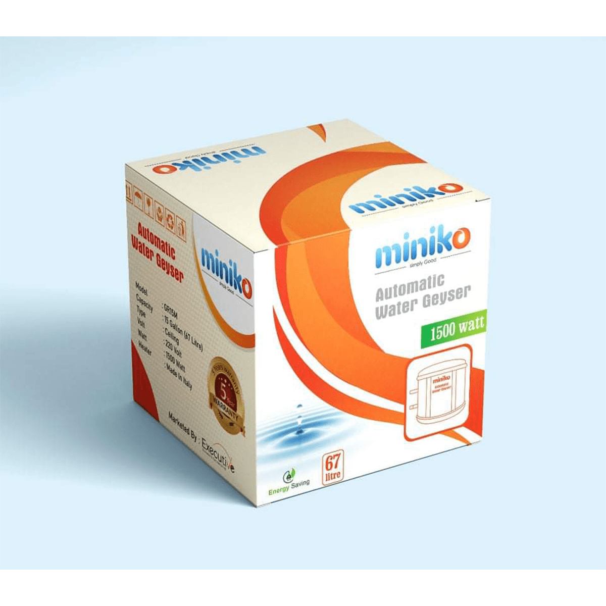 Miniko Automatic Water Geyser (Water Heater ) Made in Italy, 90 litter Capacity, Gross Weight-18 KG, 5 Years service warranty- Hot shower equipment.