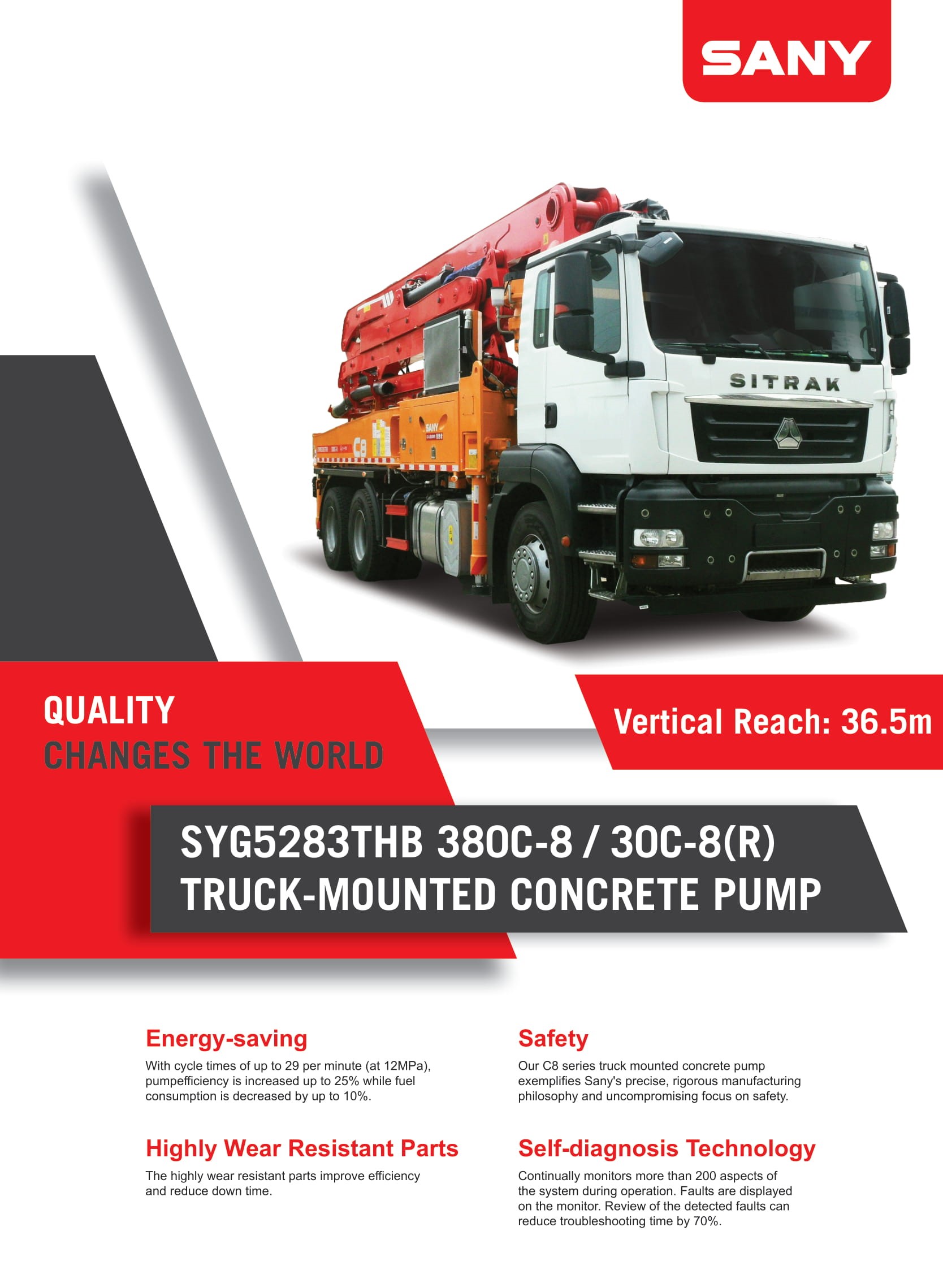 Brand new SANY Truck mounted Boom Pump (38M) (SYG5283THB 380C-8(R)