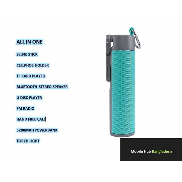 8 IN 1 Multi-functional Portable Power Bank speaker selfie stick FM sd card torch light