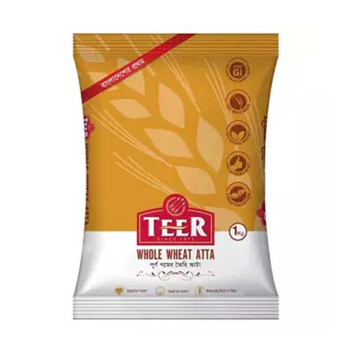 Teer Whole Wheat Atta- Pure whole wheat flour- Consistency in Milling-Best Baking Experience Possible- Rich in fiber, vitamin, and minerals- Produces soft and fluffy roti- 1 kg