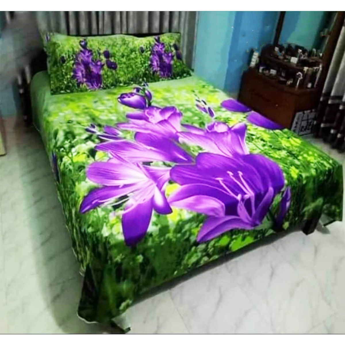 100% Pure Cotton Fabric Bed Sheet with 2 Pillow Cover